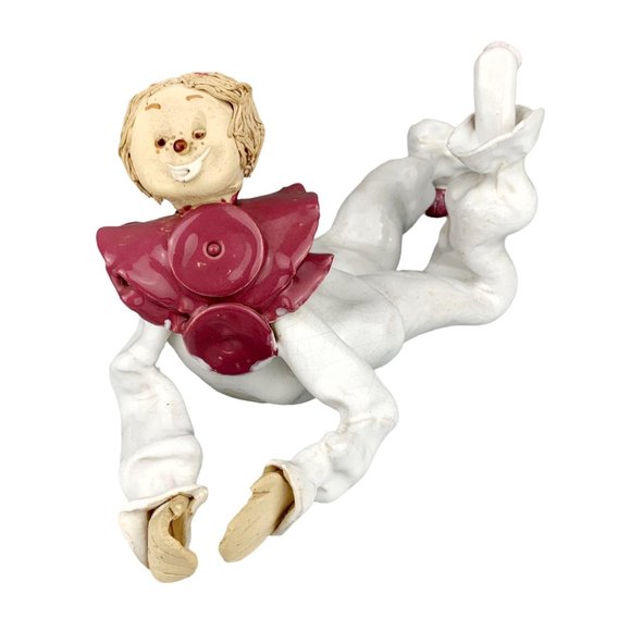 Vtg Studio Art Pottery Clown Sculpture Figurine Whimsical Artist Signed OOAK - Picture 14 of 16